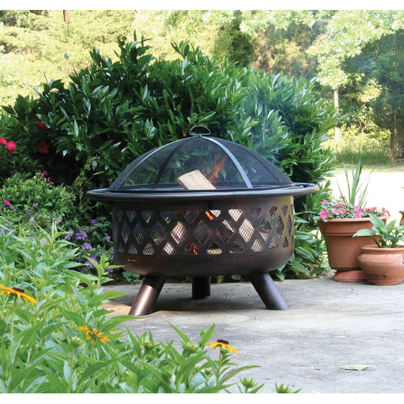 Oil Rubbed Bronzed Wood Burning Firebowl With Lattice Design