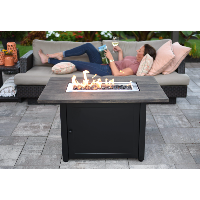 The Marc Outdoor Rectangular Steel Frame LP Gas Fire Pit