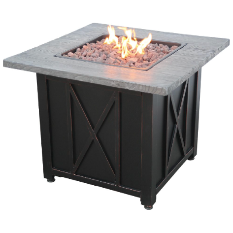 Gas fire pit table with mantel