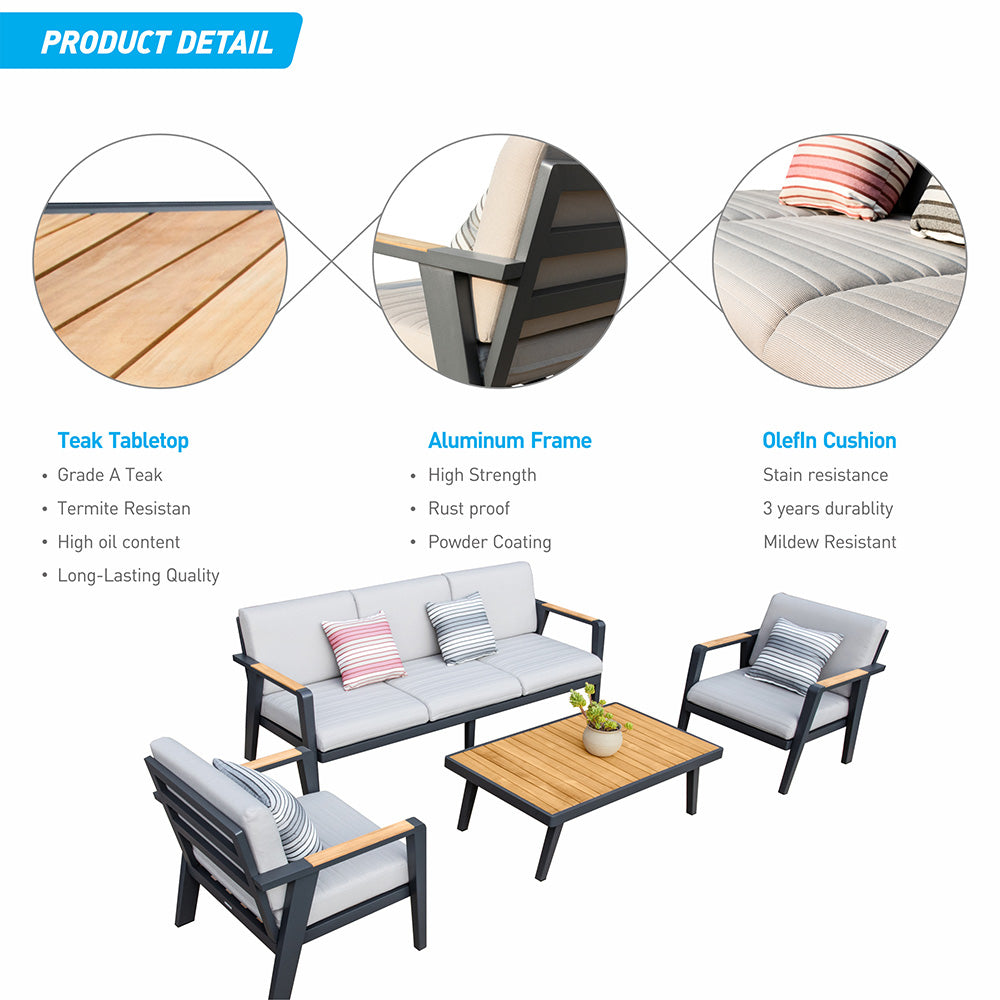 HIGOLD Emoti Aluminum Teak Patio Sofa