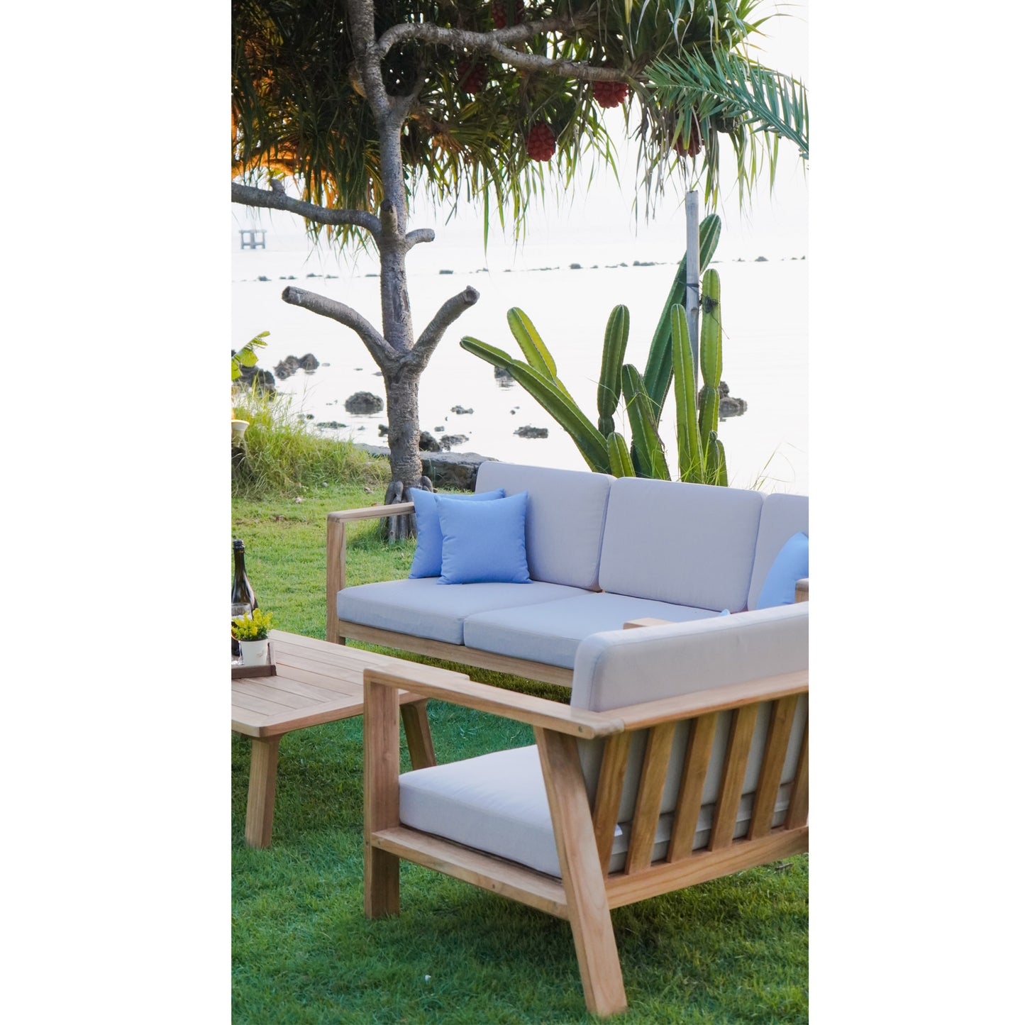 ROSSIO - Nofi 4 Pieces Teak Outdoor Set, Brown Natural Wood