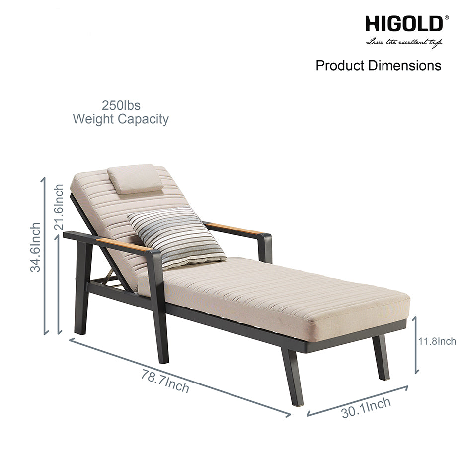 HIGOLD Emoti Aluminum Teak Patio Chaise Lounger