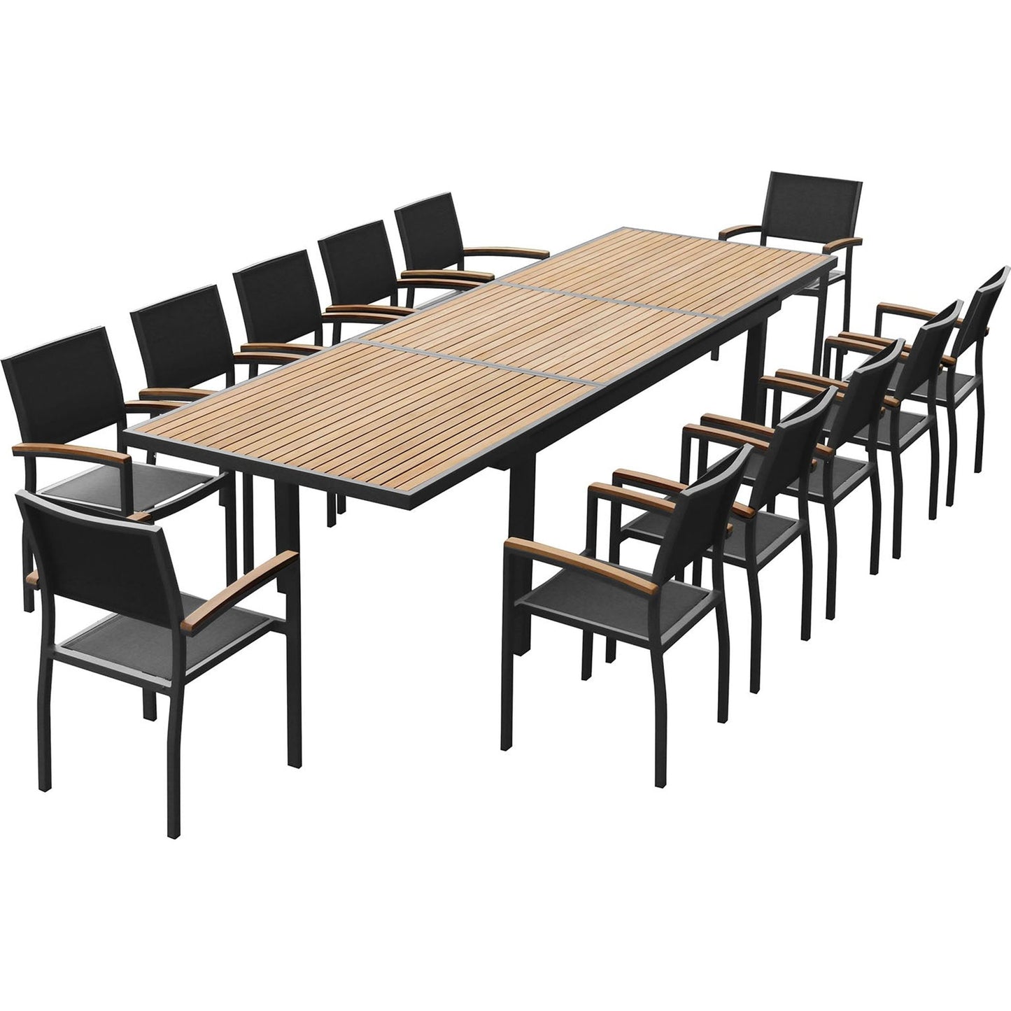 HIGOLD Heck Teak Aluminum Outdoor Dining Set Extendable Table and Chair