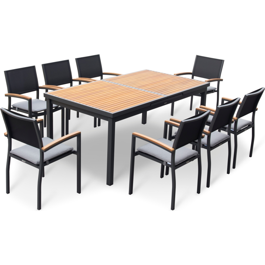 HIGOLD Heck Teak Aluminum Outdoor Dining Set Extendable Table and Chair
