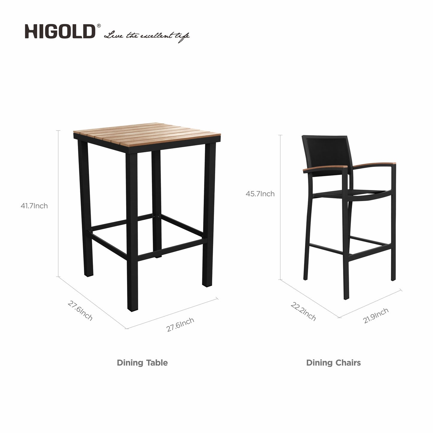 HIGOLD Carlo 5 Pieces Imitated Wood Outdoor Aluminum Pub Set