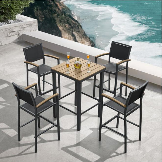 HIGOLD Carlo 5 Pieces Imitated Wood Outdoor Aluminum Pub Set