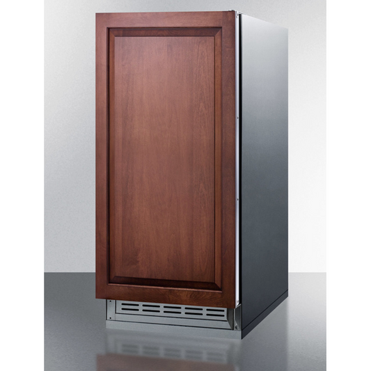 Outback Livings | 12lb. Drain Free Icemaker - Wooden Panel Door and Black Cabinet