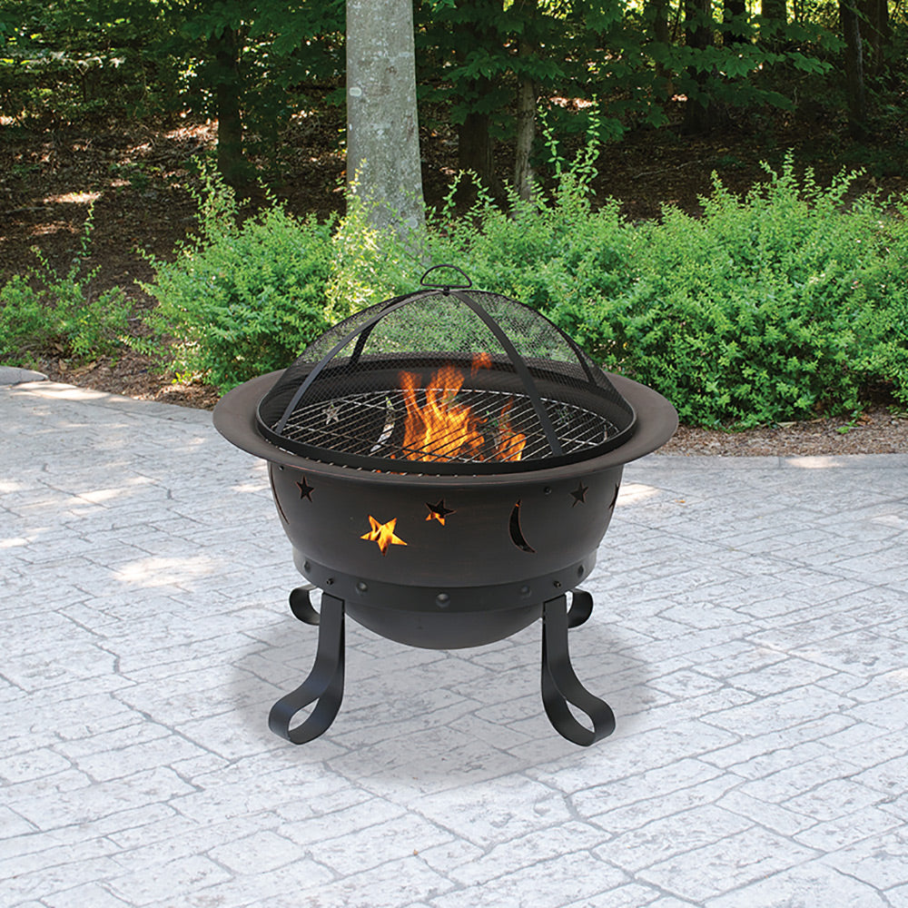 Outback Livings | Oil Rubbed Bronze Wood Burning Firebowl with Stars & Moons Cutout