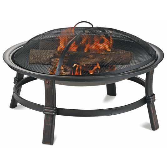 Outback Livings | Brushed Copper Wood Firebowl. Heavy-gauge spark guard included