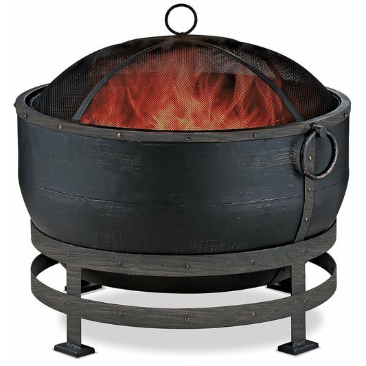 Outback Livings | Oil Rubbed Bronze Wood Burning Outdoor Firebowl with Kettle Design. Integrated log grate