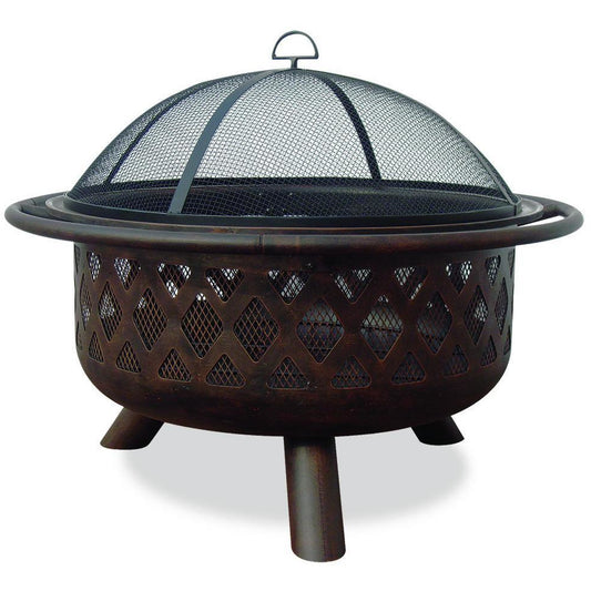 Outback Livings | Oil Rubbed Bronzed Wood Burning Firebowl with Lattice Design.