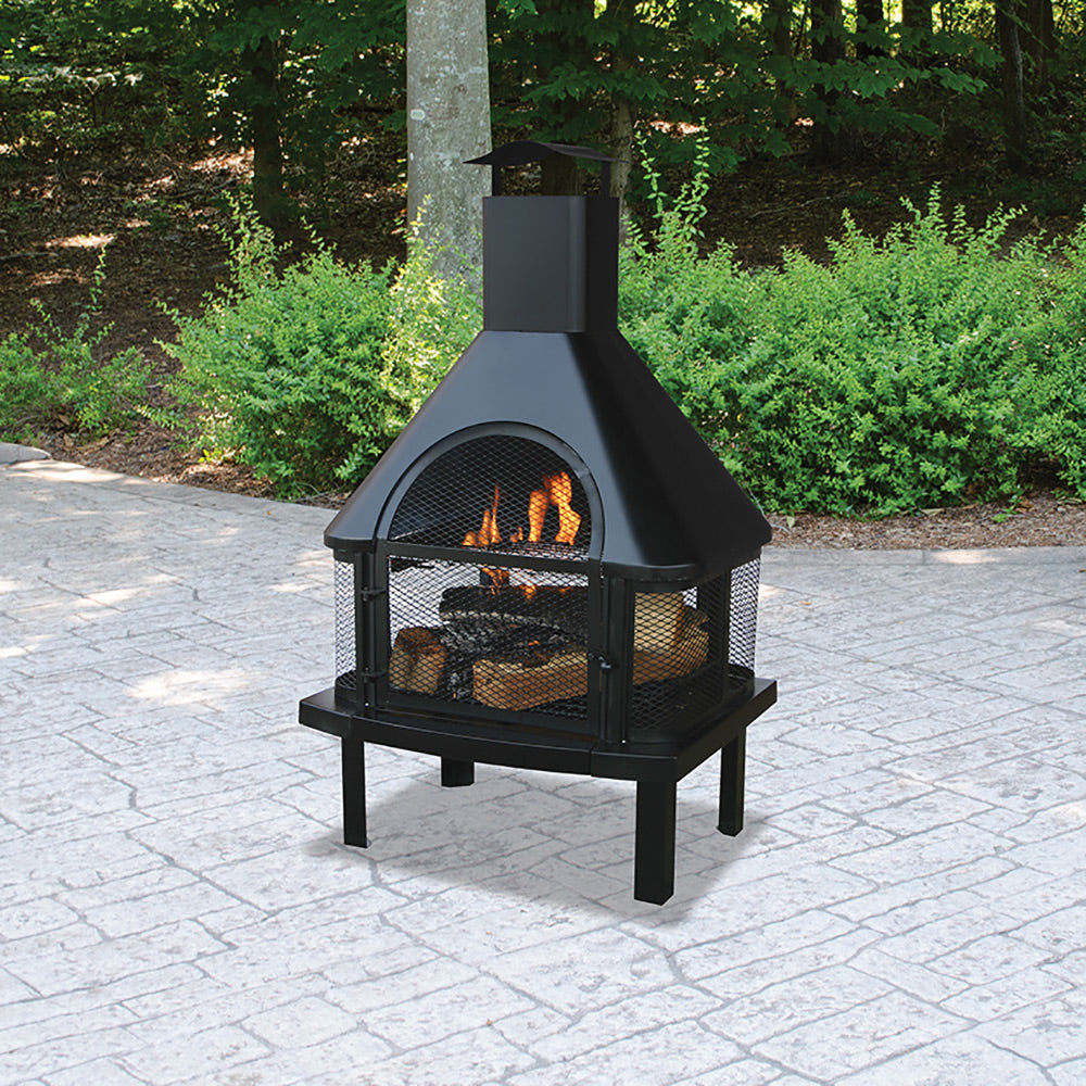 Black Wood Burning Outdoor Firehouse with Chimney