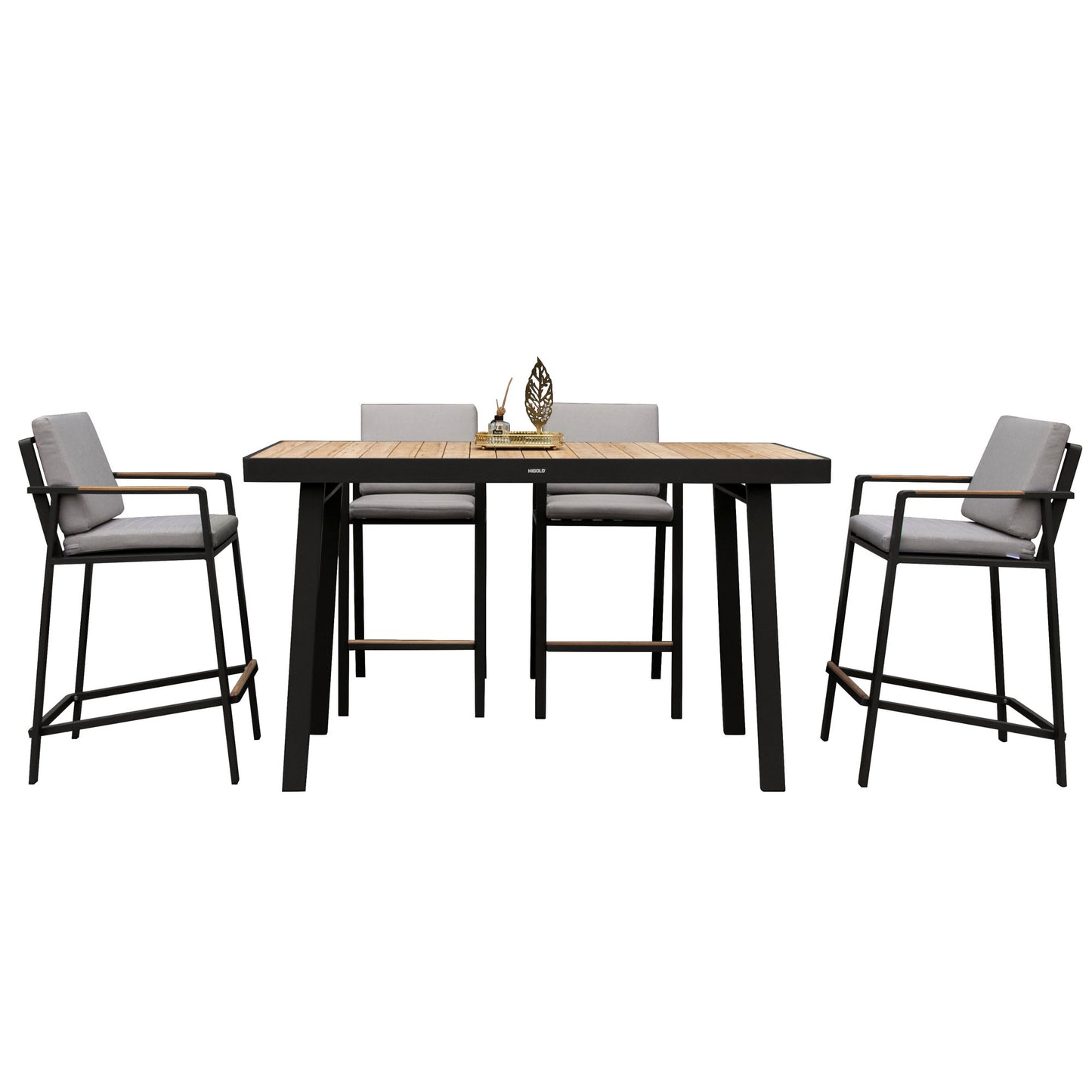 HIGOLD Nofi 7 Pieces Teak Aluminum Outdoor Pub Set Charcoal Black