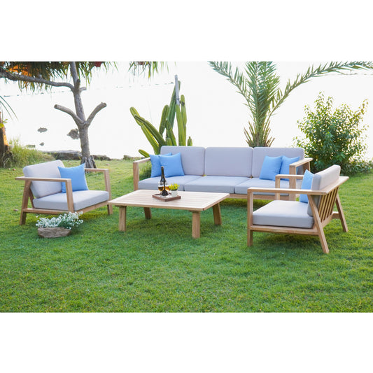 ROSSIO - Nofi 4 Pieces Teak Outdoor Set, Brown Natural Wood