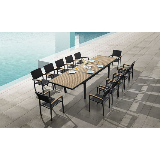 HIGOLD Heck Teak Aluminum Outdoor Dining Set Extendable Table and Chair