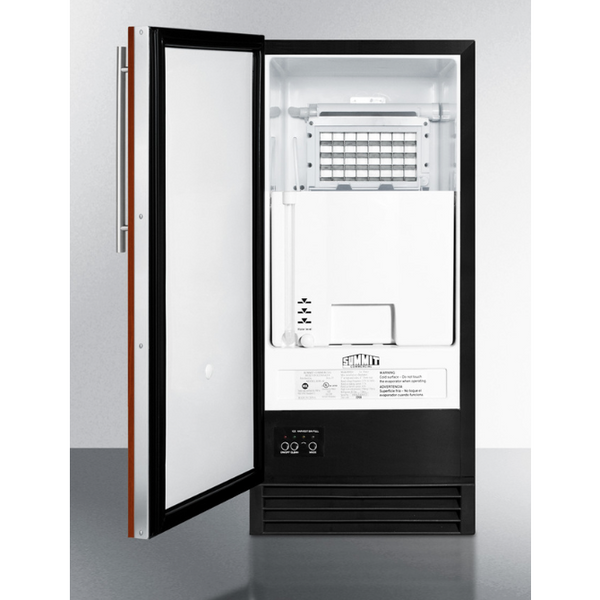 The 32 Built-In 50 lb. Clear Icemaker- Wooden Panel Ready Door/ Black Cabinet