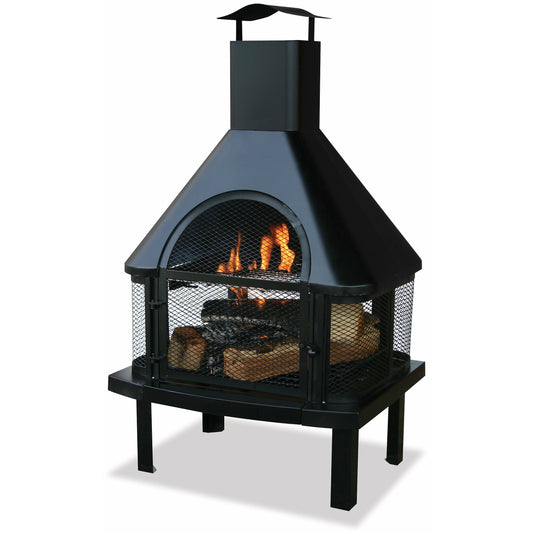 Outback Livings |  Black Wood Burning Firehouse for outdoors. enclosed to protect from flying sparks