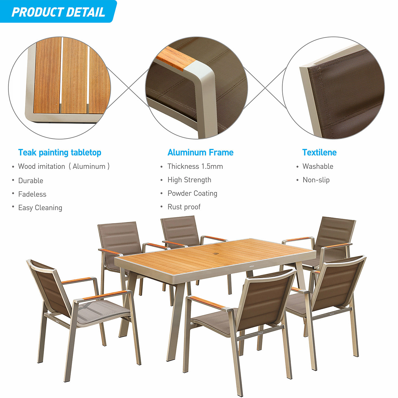 HIGOLD Nofi 2.0 Aluminum Outdoor Dining Set Champagne